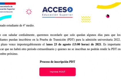 Prueba de Transición (PDT) para la admisión universitaria 2022.