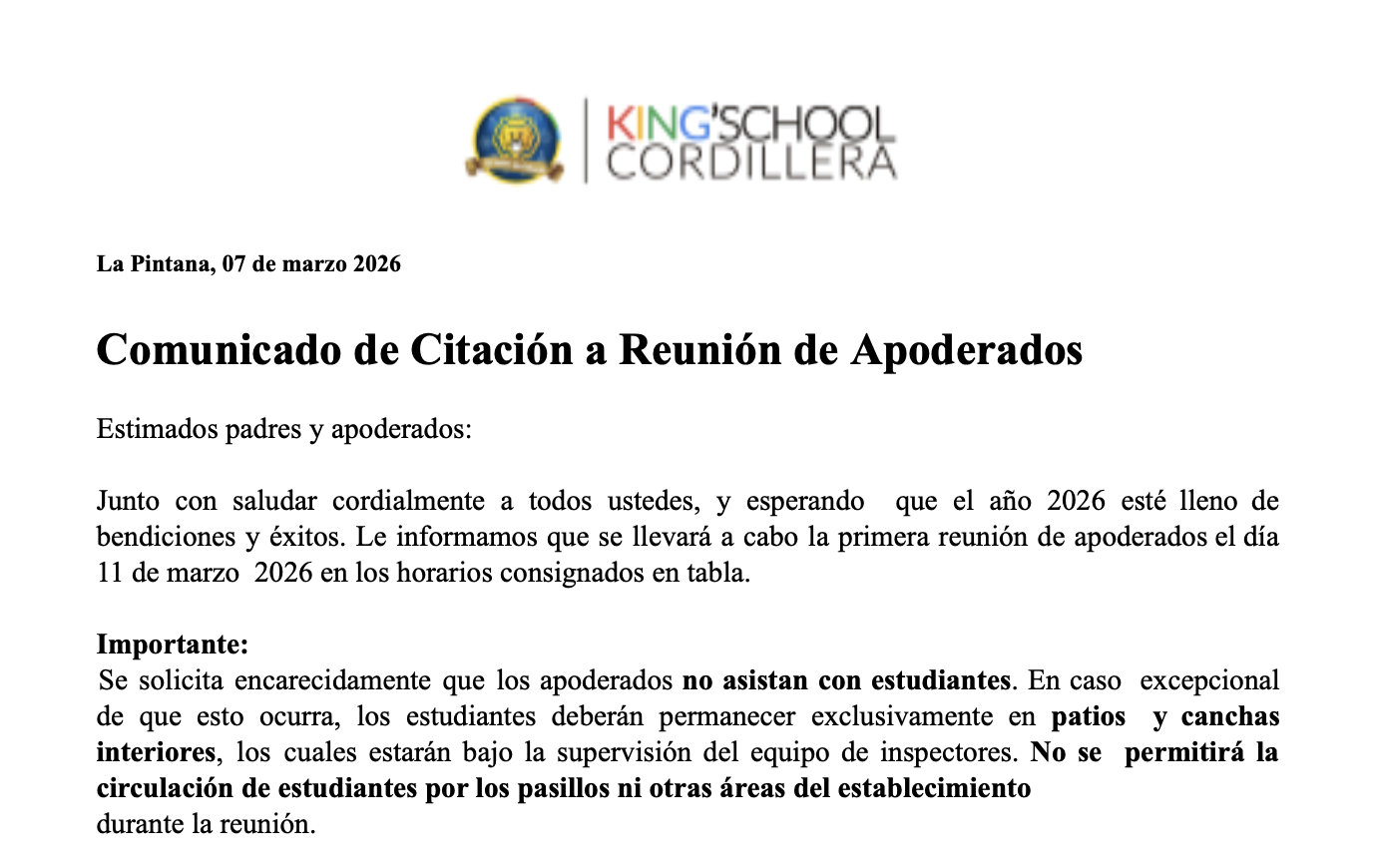 Reunión de Apoderados / Asistencia Obligatoria
